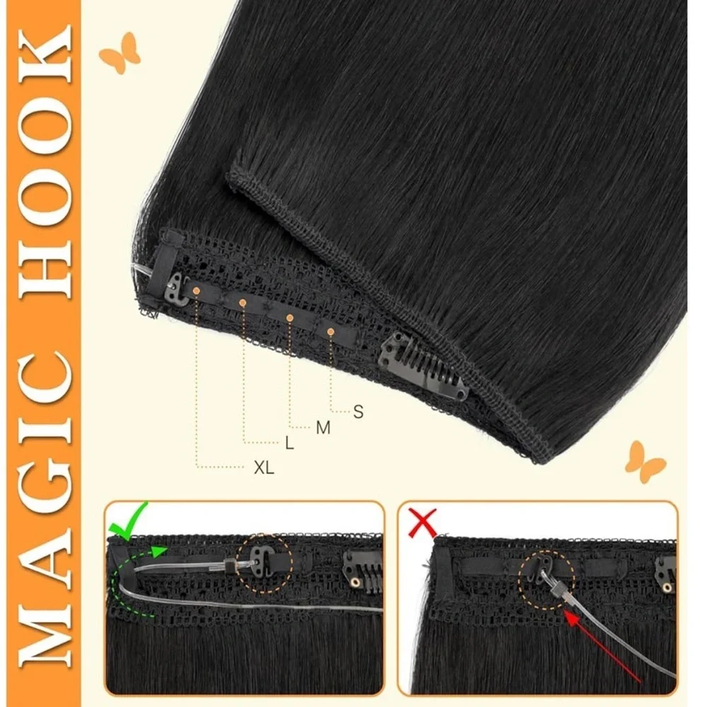 14” Jet Black Halo Human Hair Extensions 1 pc 60g #RB4